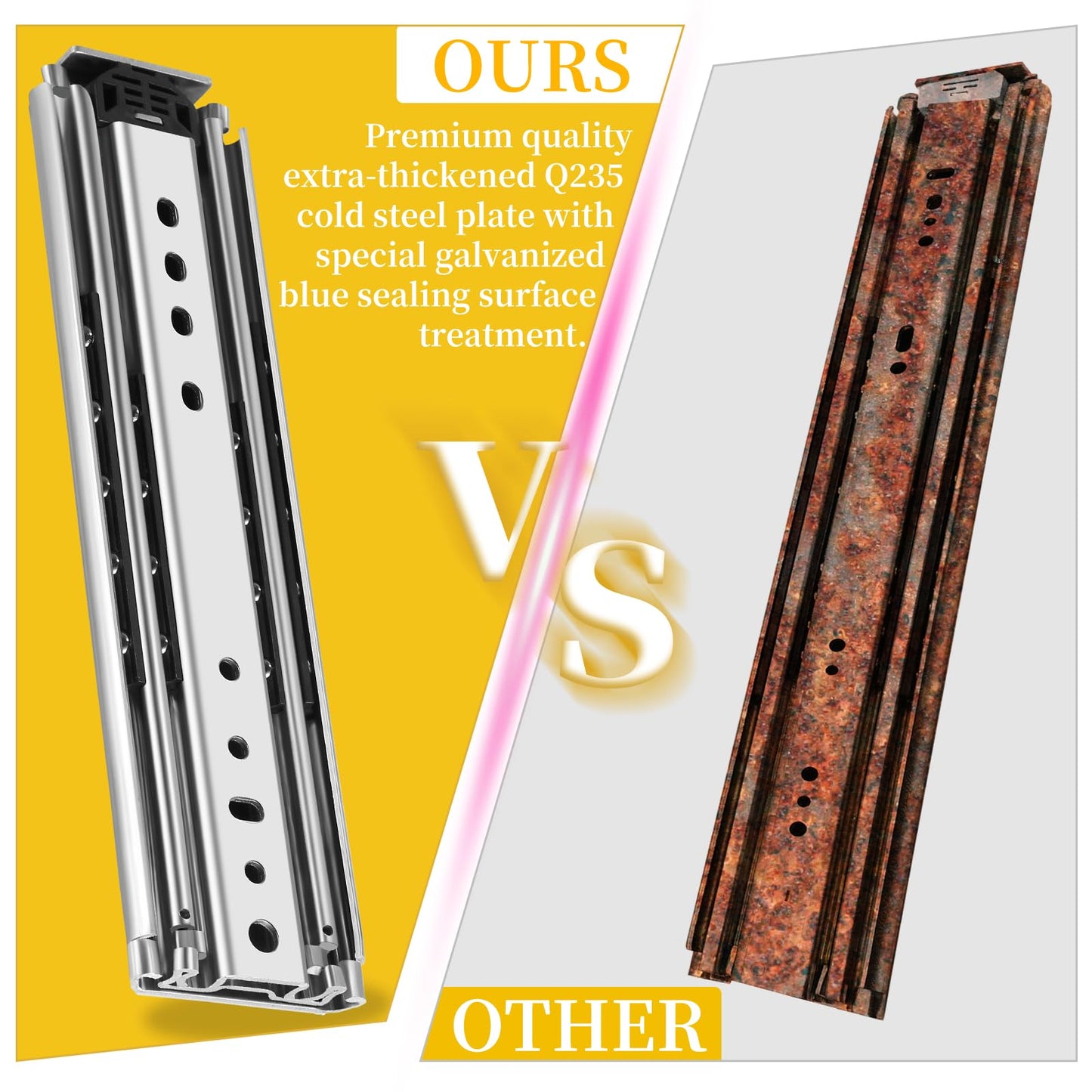 REGUDA Heavy Duty Drawer Slides Full Extension Locking Runners with Lock 16-40 Inch Side Mount Ball Bearing Rails 500 Lb (Load:500 lb - W:76mm, 22 inch)