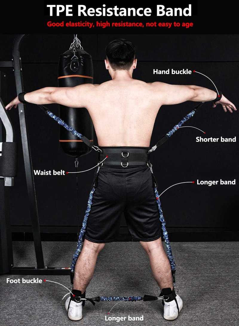 SFEEXUN Boxing Resistance Bands Set for Speed and Agility, Workout Band Ankle Exercise Bands Legs Ankle Straps for Resistance Training Enhance Explosive Power (Black-200lbs)