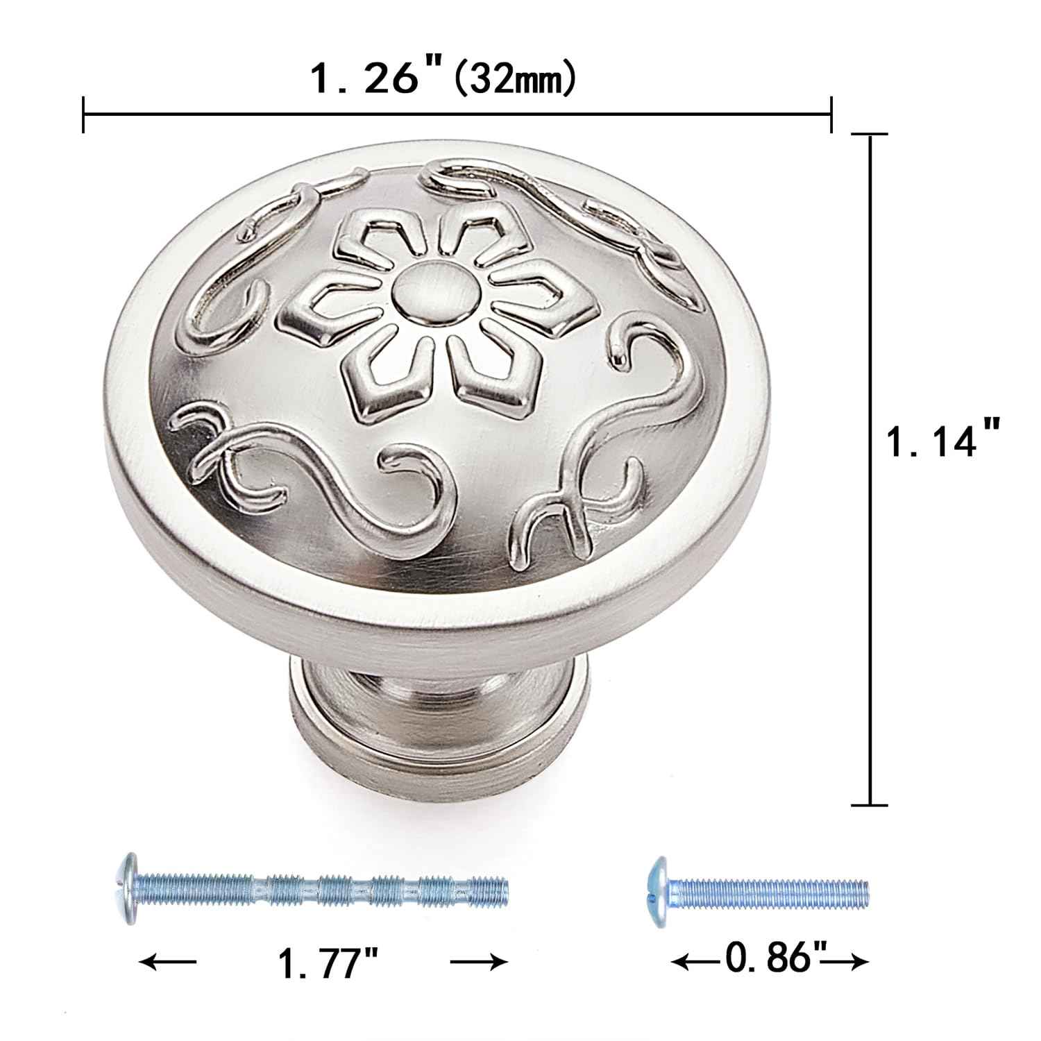 YCSJ Round Drawer Knobs and Pulls - 10 Pack / 1.26 Inch, Brushed Nickel Knobs, Modern Drawer Knobs for Office Cabinets, Bathroom Cabinet Knob, Kitchen Decorative Hardwares