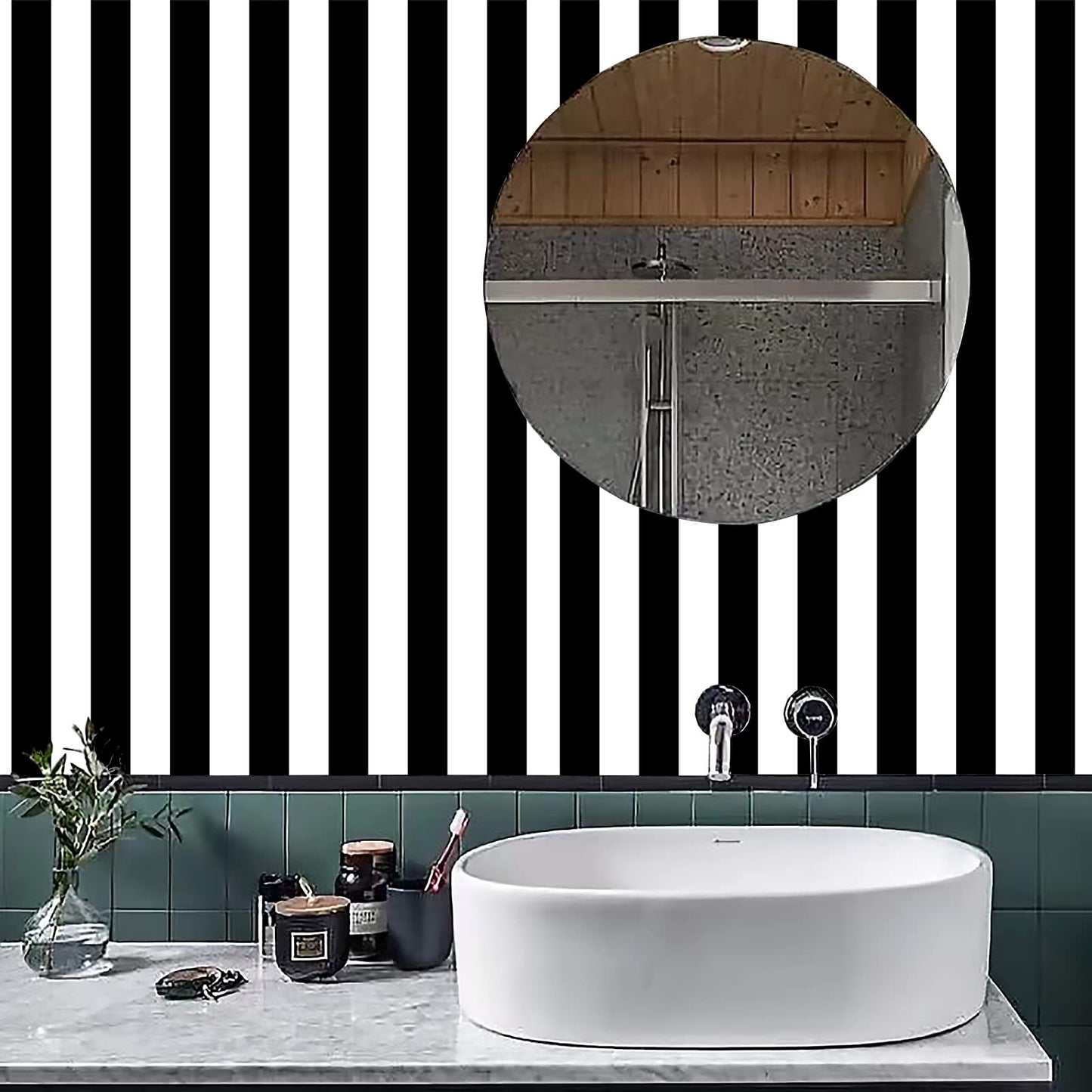 Amiya Wallpaper Peel and Stick Black and White Striped Wallpaper Geometric Removable Contact Paper Modern Self Adhesive Easy to Clean DIY Vinyl Home Decoration A Set of 17.3'' x 1200'' Roll