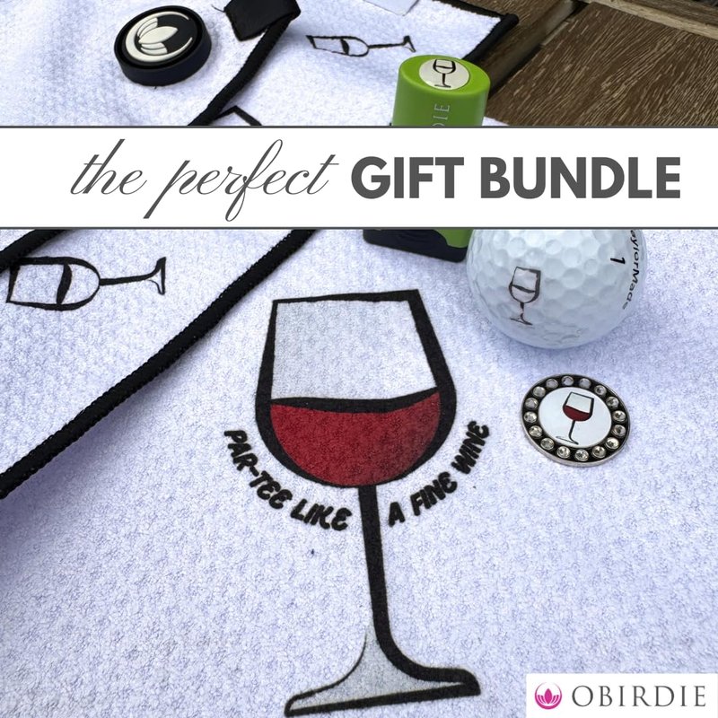 Obirdie Magnetic Golf Towel | 18"x18" Waffle Microfiber | Women's Golf Accessory | Detachable Clip | Quick-Dry, Ultra-Absorbent (Wine Glass)