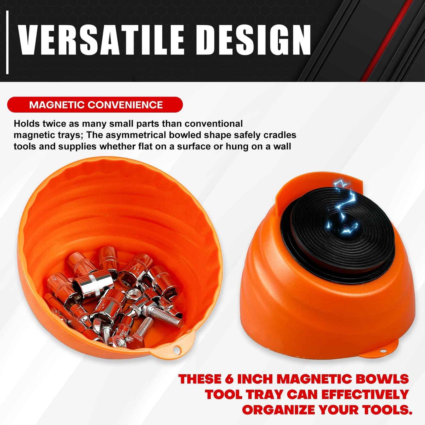 C&T 2-Piece Magnetic Nut Cup, Nuts and Bolts Organizer Set, 6 Inch Cup Diameter, Holds up to 5 lbs, Magnetic Bowls for Holding Nuts and Bolts, Small Parts, Pins, Tools