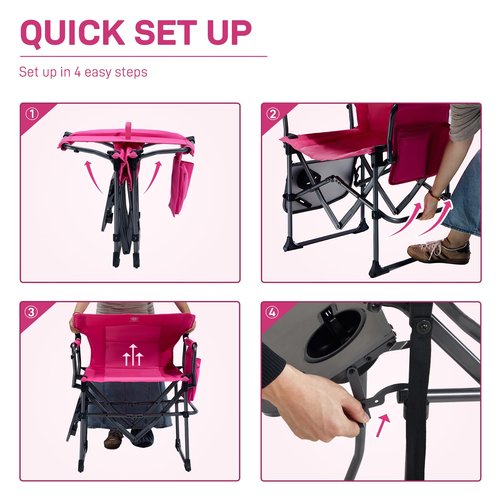 EVER ADVANCED Camping Directors' Chair with Side Table, Portable Folding with Compact Size, Heavy Duty Lawn Chair with Pocket for Camping, Lawn, Sports and Fishing, 400lbs, Pink
