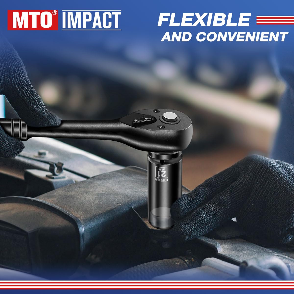 MTO 1/2" Drive 21mm Deep Impact Socket, 6 Pt. Metric Socket, CR-MO Steel & Anti-Corrosion Coating for Heavy-Duty Use