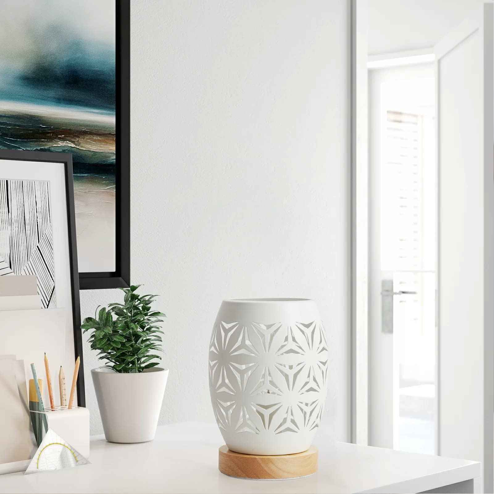 OuXean Bedside Table Lamp, Small Night Light Metal Lampshade and Wood Base, E12 40W Desk Lamp for Bedroom Living Room Home Decor Office Restaurant Bar, White, Without Bulb