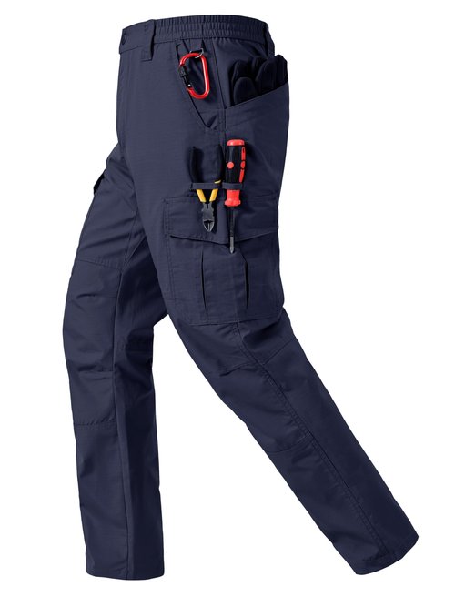 CNBQDD Men's Cargo Pants Durable Ripstop Work Pants with 7 Pockets Water Resistant Outdoor Hiking Construction Pants Dark Blue 36Wx30L