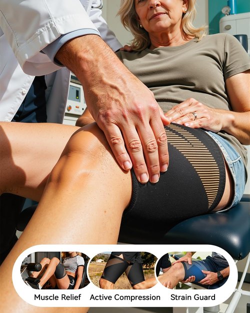 Copper-Infused Thigh Compression Sleeves 1 Pair [Upgrade Medical-Grade & Anti-Slip] Hamstring Compression Sleeves for Workouts, Sports Recovery and Quad & Groin Support, Breathable Upper Leg Sleeve for Women & Men - M