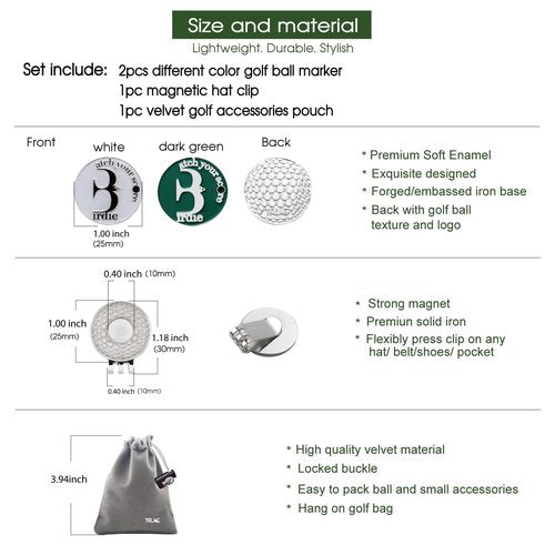 E TRUEE Golf Ball Marker Hat Clip with Birdie Ball Marker, Golf Accessories for Men Women, Golf Gifts for Men Women