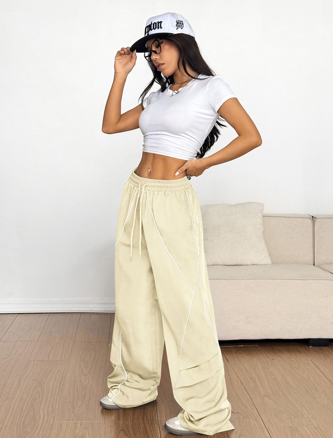 ZAFUL Women's Baggy Wide Leg Sweatpants - Elastic Waist with Contrast Stripes | Comfortable Fit