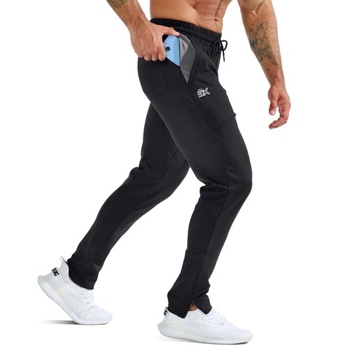 BROKIG Mens ZeroArmor Workout Running Jogger Sweatpants,Stretch Double Ankle Zipper Gym Pants Fitted Sweat Pants Pocket (Large, Black)
