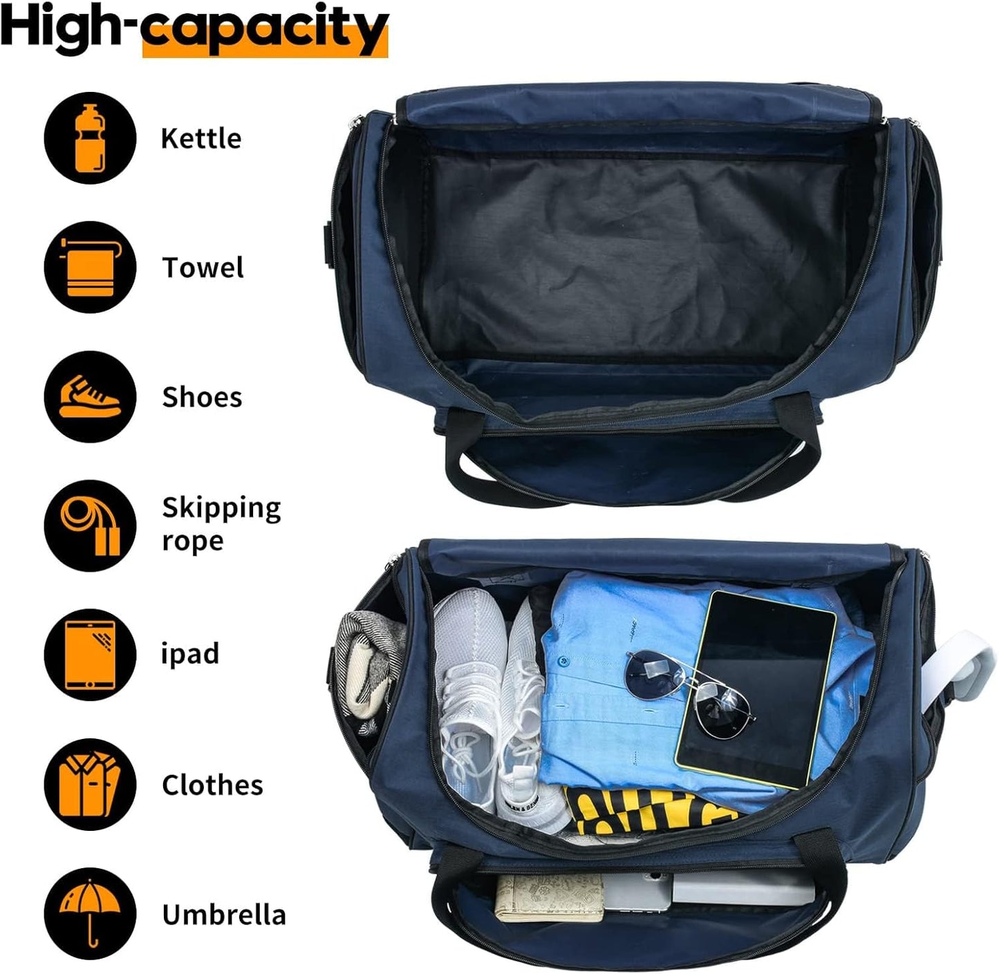 Uarition Gym Duffle Bag - 55L Navy Blue Heavy-Duty Duffel for Sports, Workouts & Travel