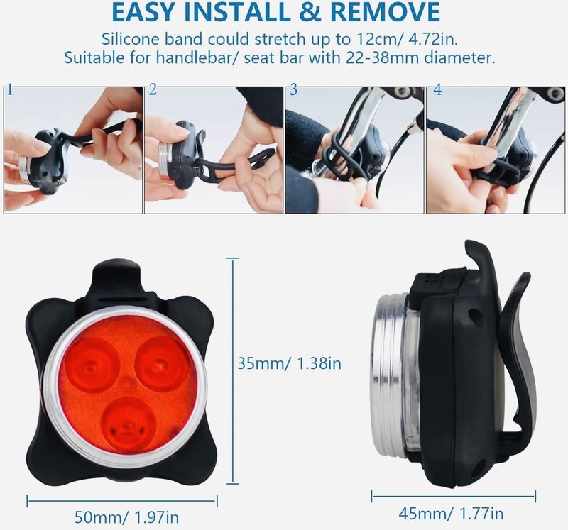 USB Rechargeable Bike Light Set, LED Front Headlight & Rear Tail Light, Waterproof Bicycle Light, 4 Modes, Silicone & Plastic, Bright LED, Outdoor Bike Lighting, Rechargeable Bicycle Light Set (1)