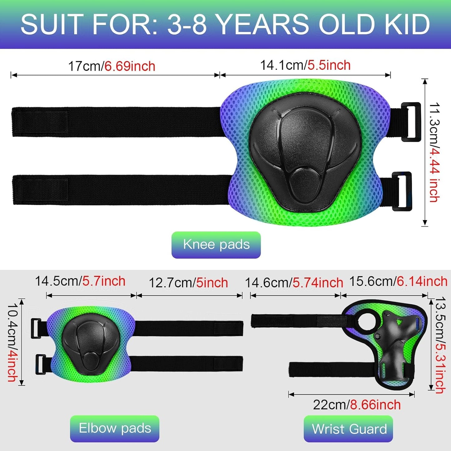 Wemfg Kids Protective Gear Set - 3-in-1 Knee, Elbow Pads & Wrist Guards for Ages 3-14 | Safe Skating & Cycling