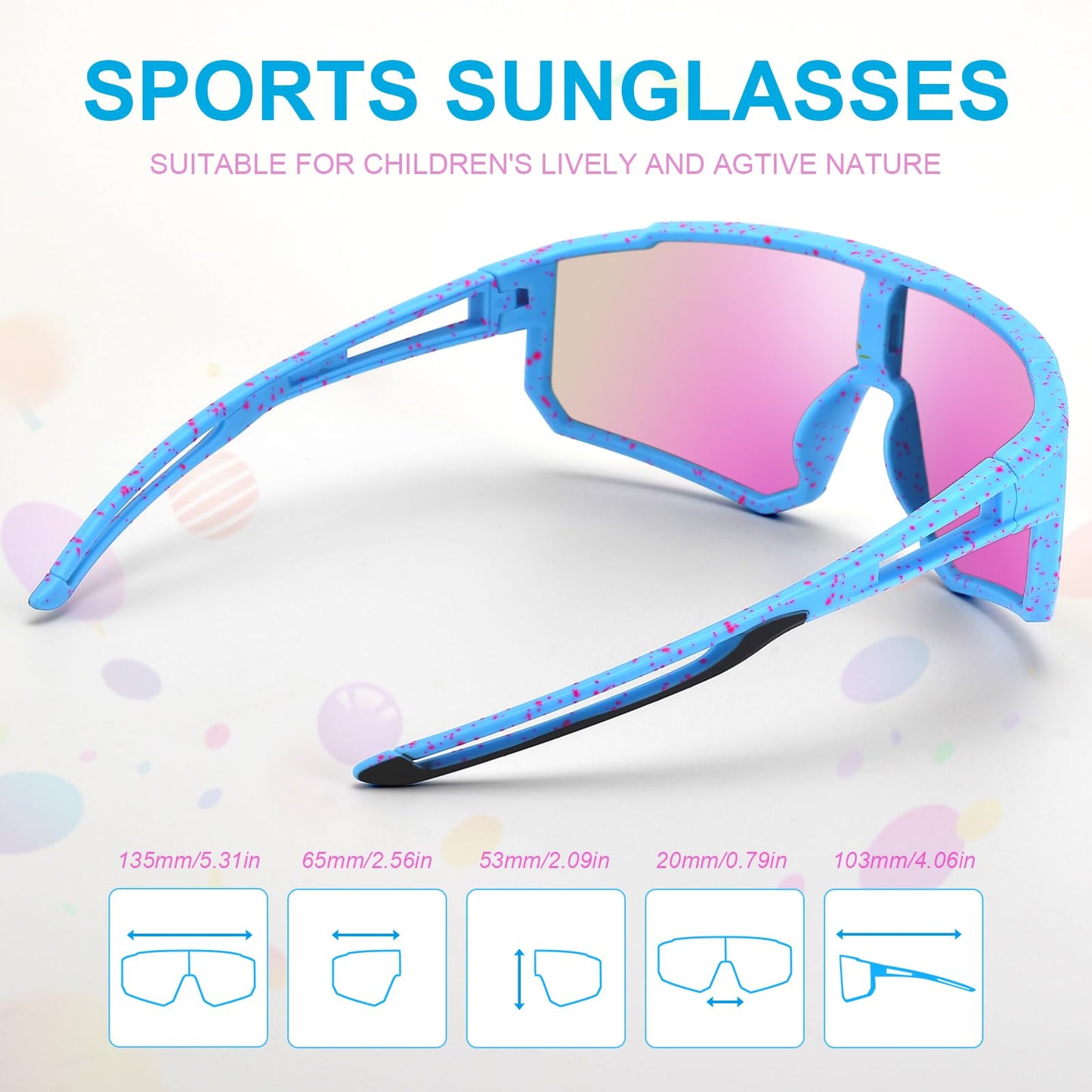 CMBJJU 3PACK Kids Sunglasses,Youth Baseball Glasses,Cycling Goggles for 6-14 Boys Girls,UV400 Protection (3pcs-Blue Pink+Black Purple+White Blue-K05)