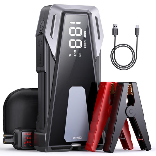 Car Battery Jump Starter 4000A Jump Box (8.5L Gas/8.0L Diesel), Jumper Starter Portable Car Jump Starter Battery Pack with Extended Smart Jumper Cables, Quick Charge, Large Display, Lights