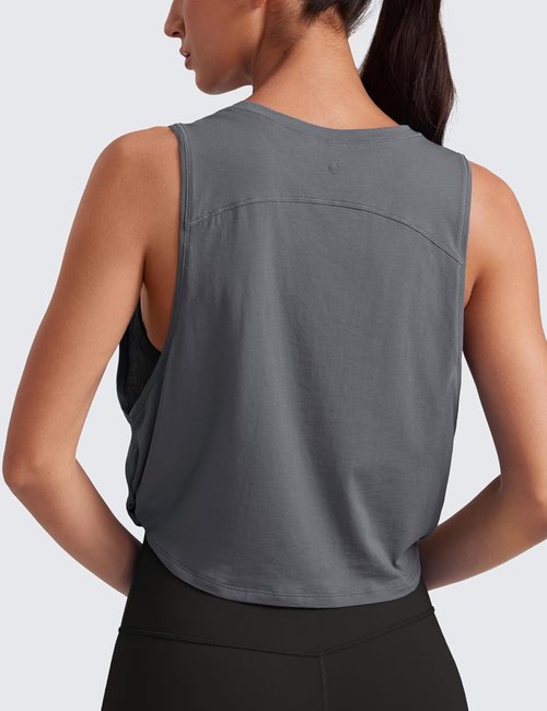 CRZ YOGA Pima Cotton Tank Tops for Women - Loose Fit Sleeveless Workout Shirts | Athletic Yoga Crop