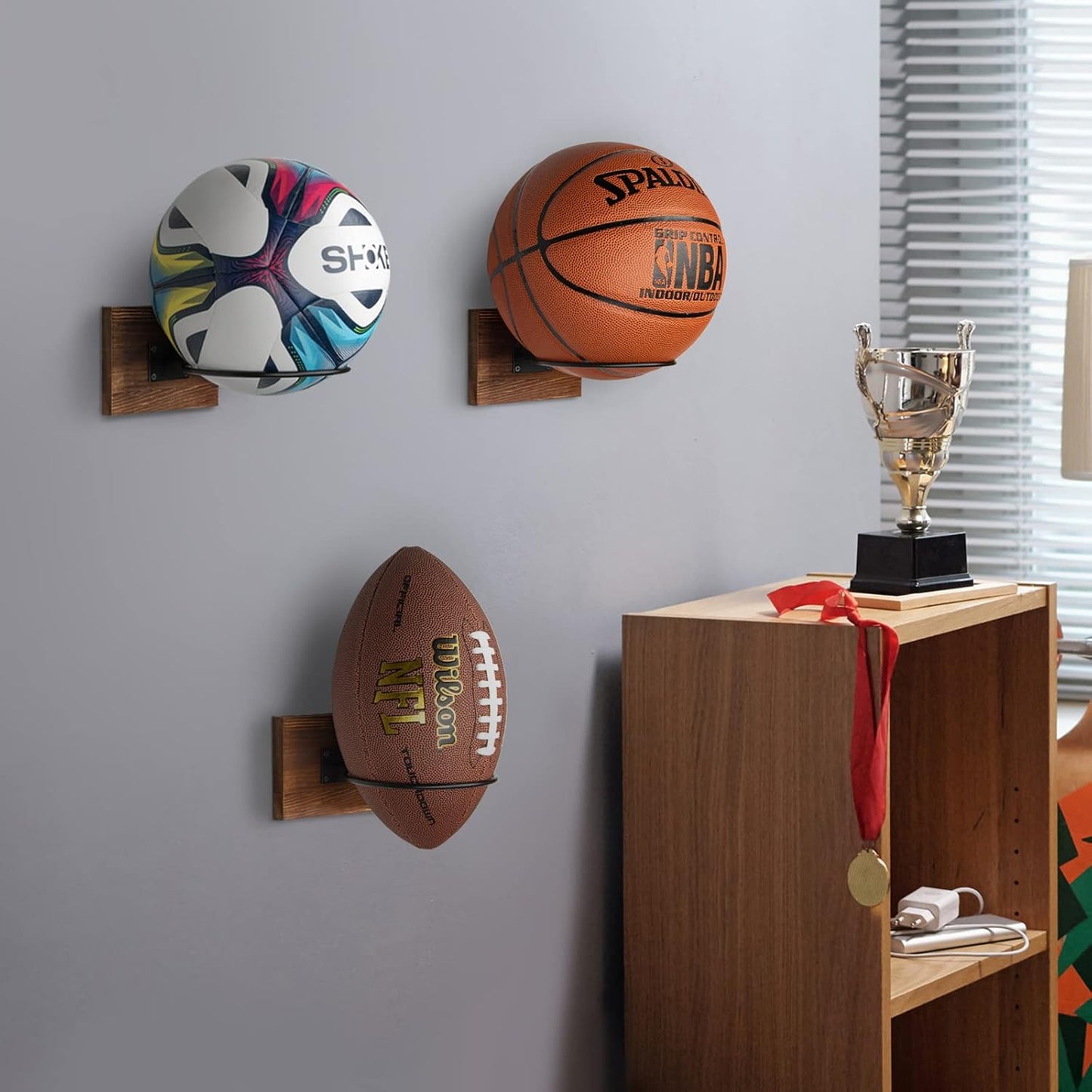 PUERSI Wall Mount Ball Holder - Display Storage Stand for Basketball, Football, Soccer, Volleyball