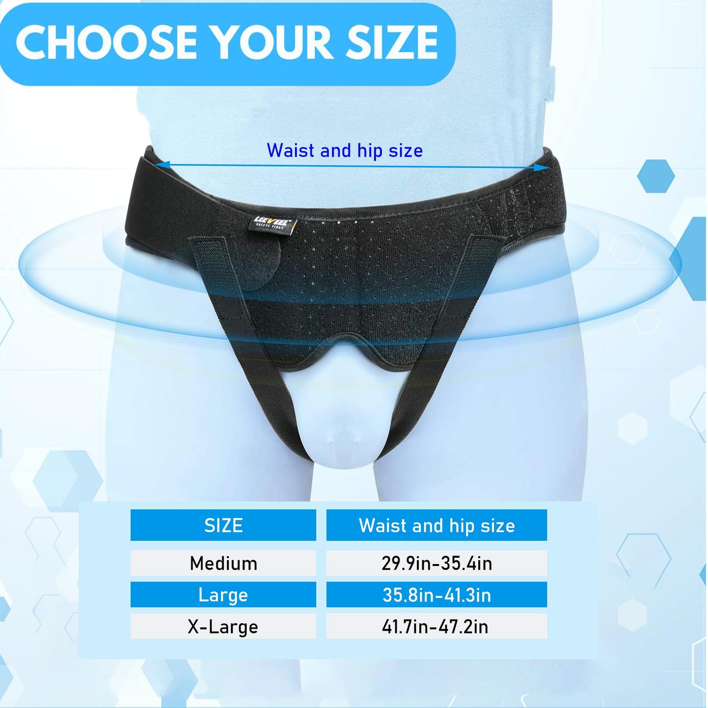 leeveel Hernia Belts for Men,Medical Hernia Guard Inguinal Truss for Single/Double,Sports Hernia Adjustable Waist Strap with 2 Removable Compression Pads (Large)