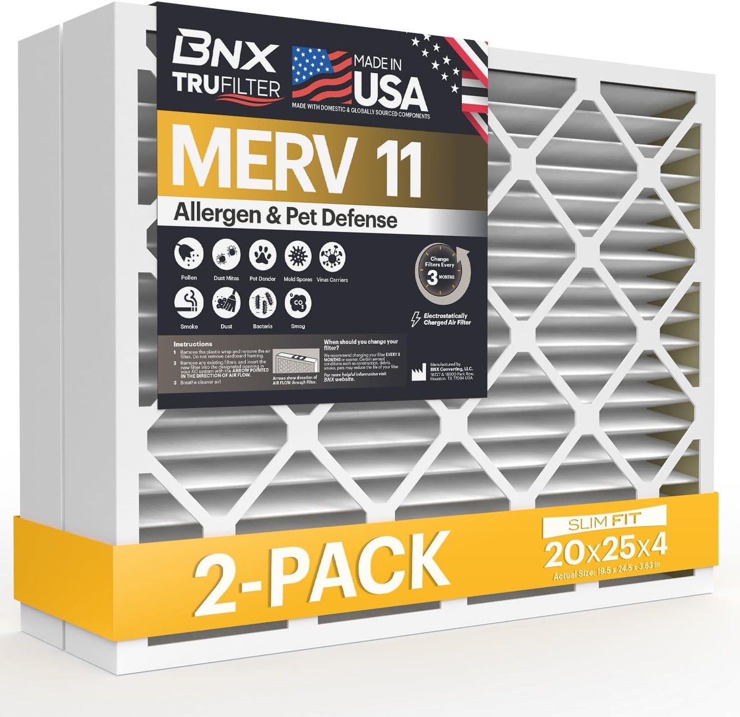 BNX TruFilter 12x12x1 MERV 8 Air Filters (6-Pack) - USA-Made Dust & Pet Defense for HVAC