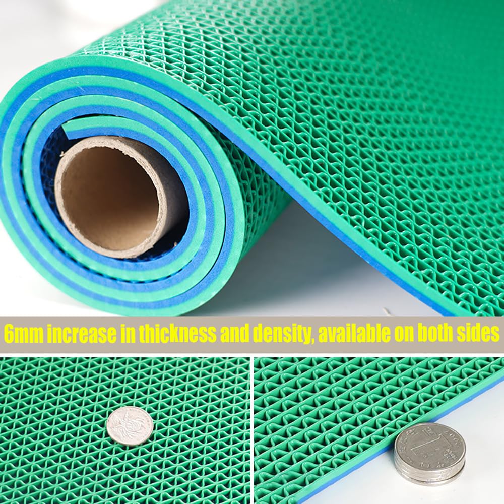 PVC Drainage Floor Mat Non-Slip Commercial Wet Area Mat for Outdoor and Indoor Restaurant Kitchen Bar Swimming Pool Splash Matting Water Drain Flooring Mat (Blue and Green, 3FTX11FT)