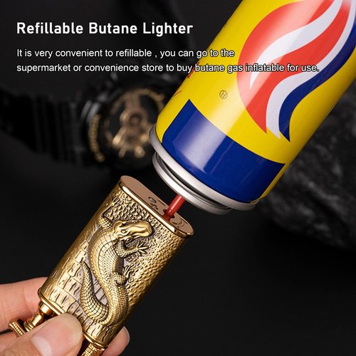 Torch Lighter, Relief Wolf Design Magic Dual Flame Lighter with Adjusting FlameTool, Cool Windproof Jet Lighters, Refillable Butane Lighters for Mens Outdoor Indoor(Without Butane)-Blue Crocodile