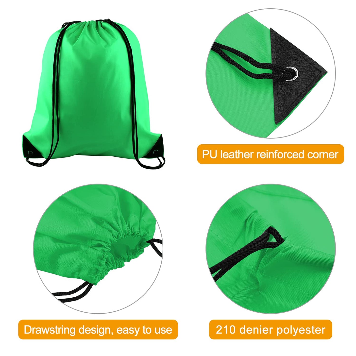 KUUQA 20Pcs Drawstring Backpack Bag Bulk Green Drawstring Bags String Backpack Sport Gym Sack Bags Foldable Storage Bag for Women Men Shopping Gym Travel Sports