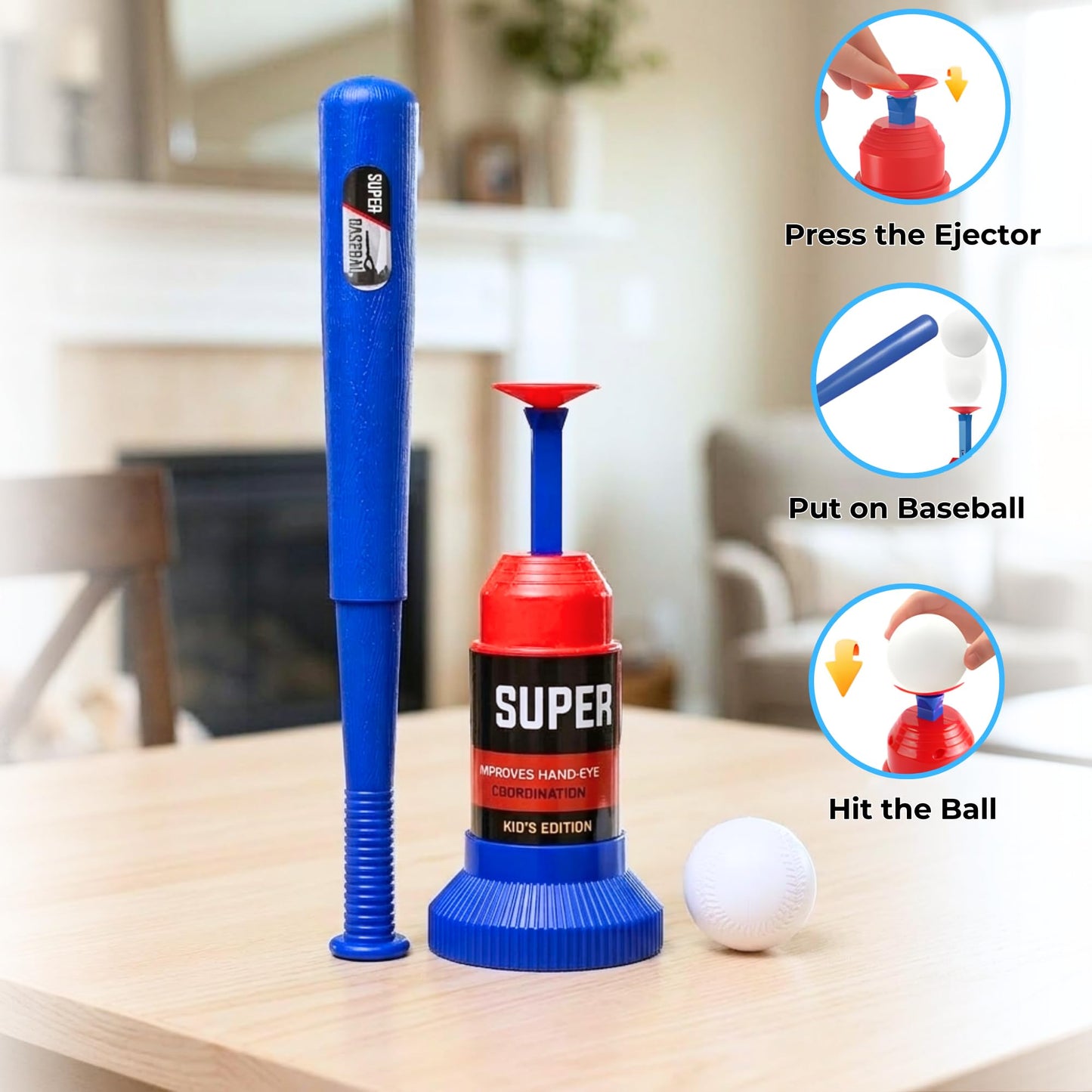 Baseball Training Tee Popper Set with Baseball Bat & 12 Balls, Pop Up Batting Tee for Kids & Beginners, Self Pitching Baseball Trainer for Hitting Practice, Portable Batting Trainer for Backyard
