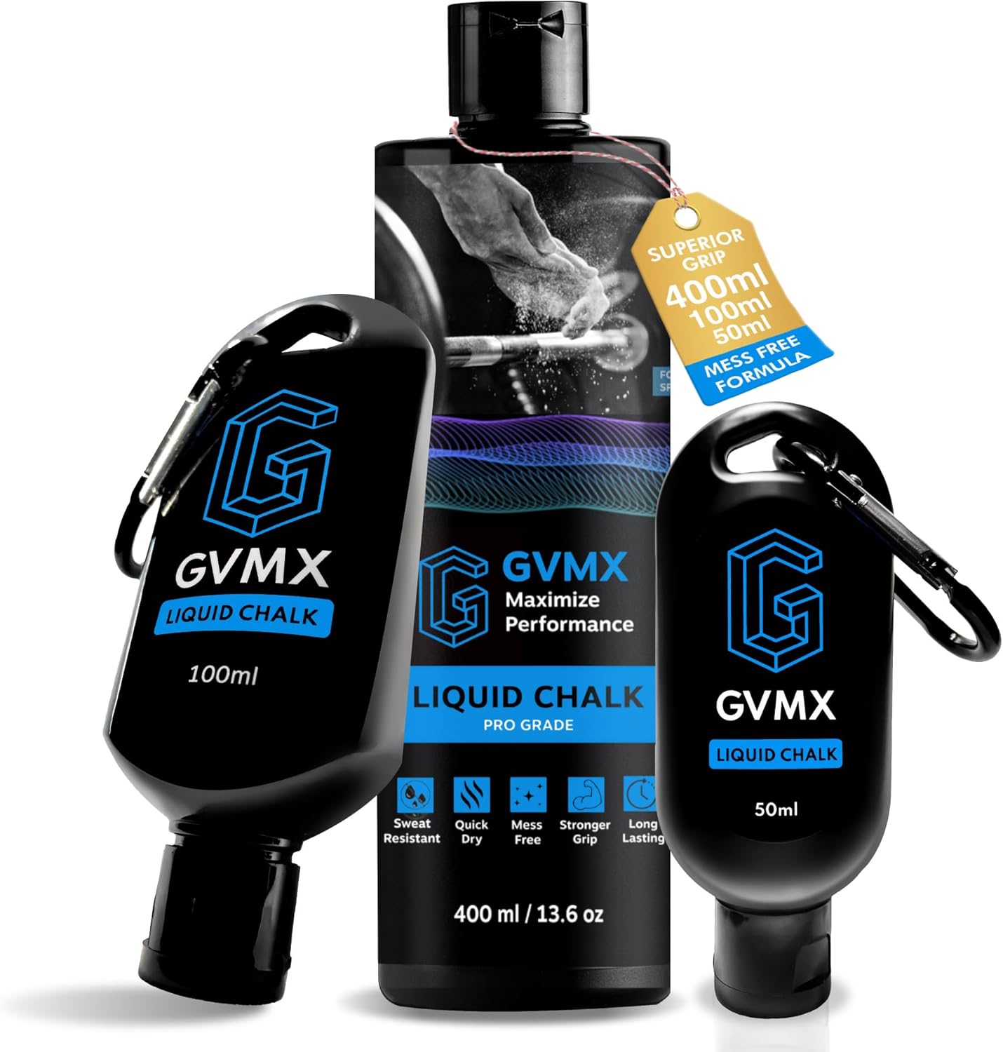 Premium Liquid Chalk by Superior Grip - Long Lasting, Mess-Free Gym Chalk for Weightlifting & Climbing | 50ML/100ML/400ML