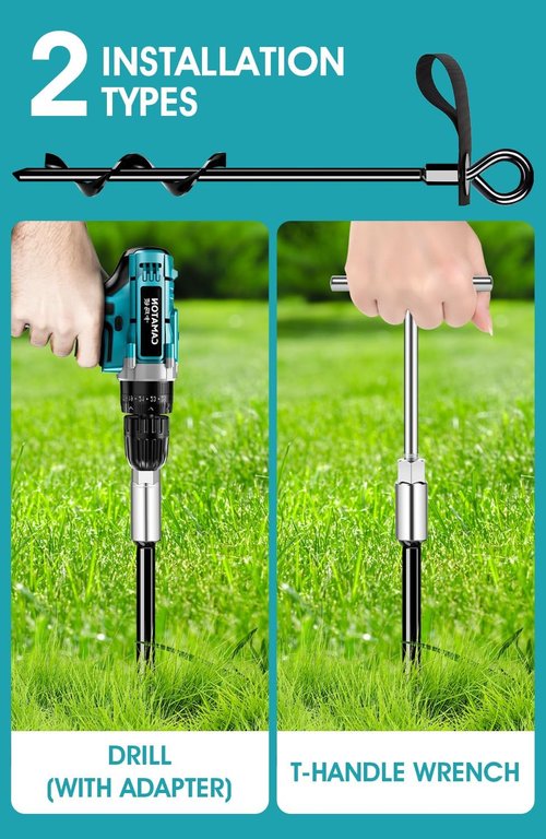 Ground Anchors | 4Pcs Heavy-Duty Screw-In Stakes with Straps - Wind Resistant for Trampolines, Tents & More (4x15in)