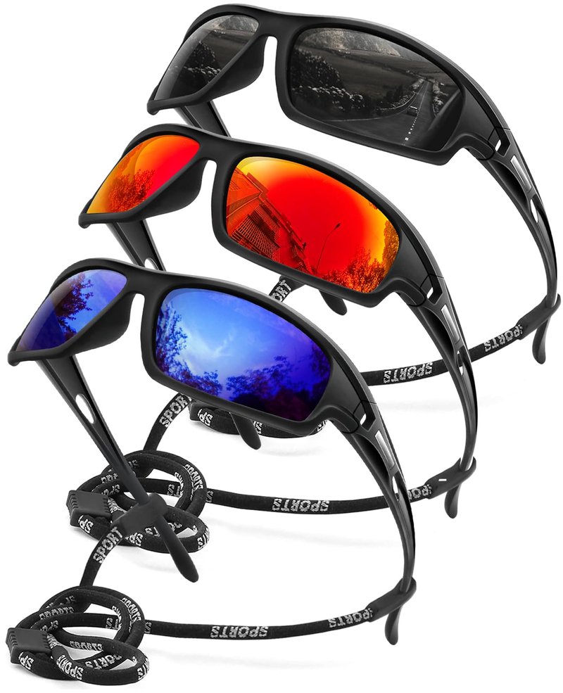 AWGSEE 3PACK Polarized Sports Sunglasses for Men Driving Golf Fishing Running Sun Glasses UV400 Protection