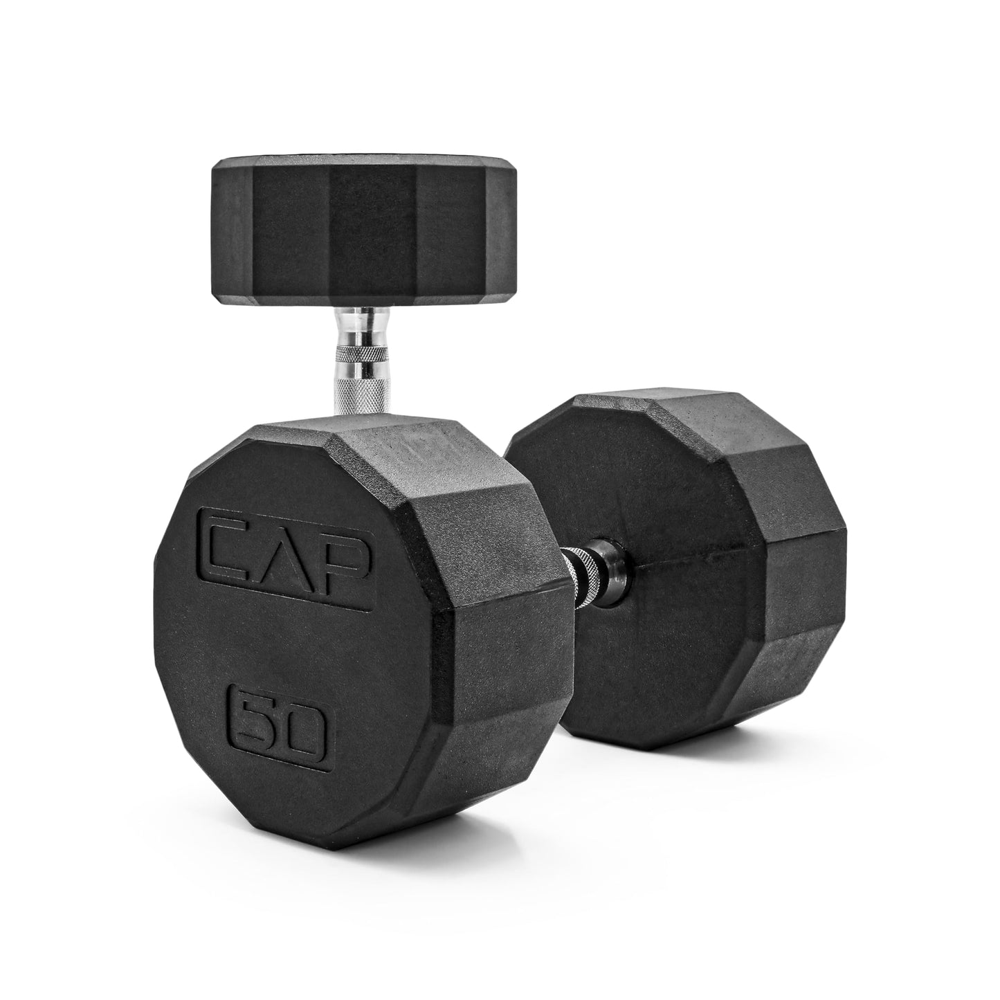 CAP 50 LB 12-Sided Rubber Coated Dumbbell Weight, Rubber Free Weights for Home Gym Strength Training, Chrome Handle, Pair