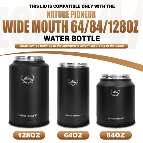 NATURE PIONEOR Sports Water Bottle Straw Lid, Replacement Lid Accessory Only Compatible 64/84/128oz Wide Mouth Water Bottle Set, Easy to Carry