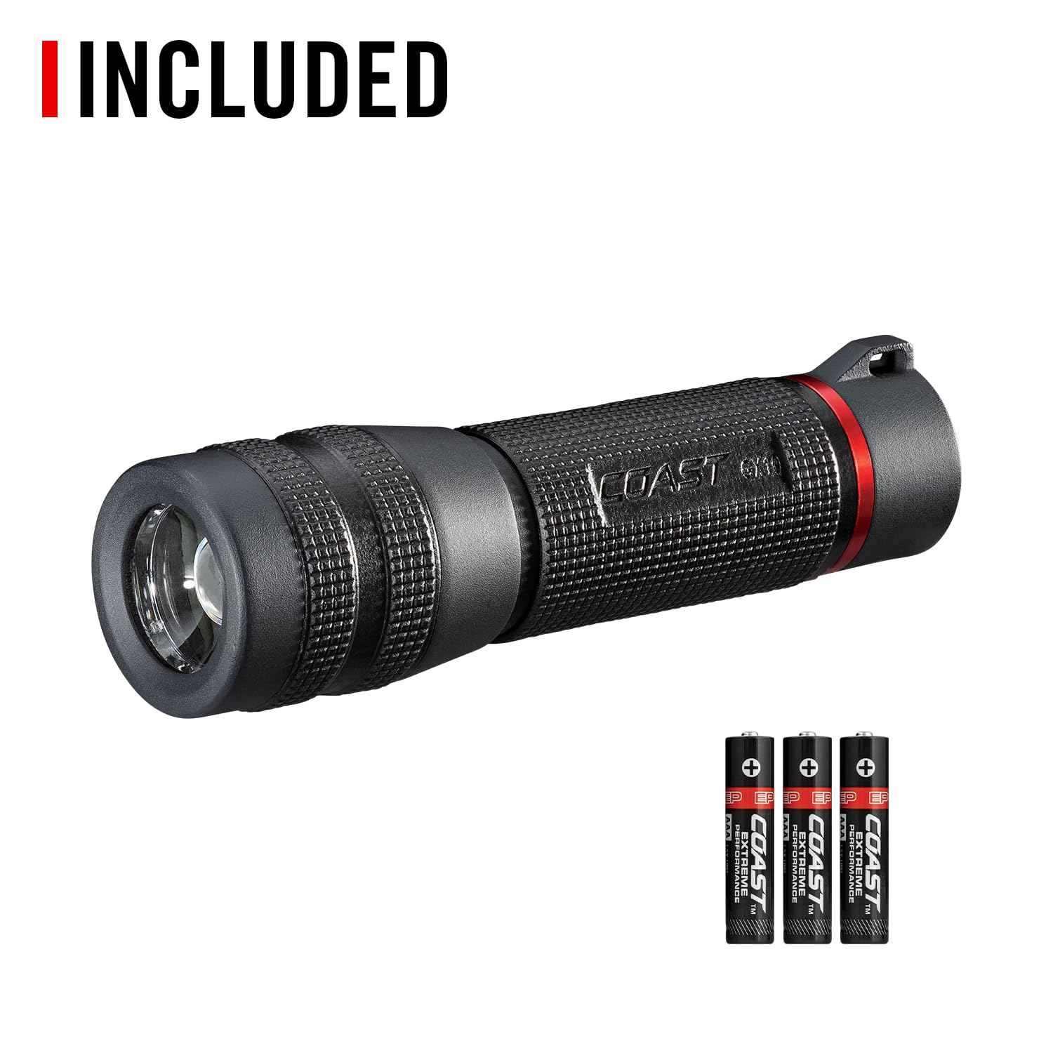 Coast GX10 550 Lumen Compact & Waterproof Dual Power LED Flashlight with Grip-Textured Handle, 4 Light Modes, Twist Focus™ & Pure Beam® Technology