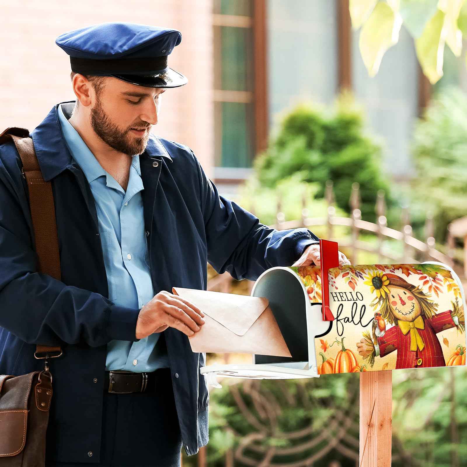 Blosssound 4 Pcs Mailbox Covers Standard Size 18 x 21 Inch Welcome Fall Spring Summer Winter Seasonal Magnetic Mailbox Covers Wraps for Holiday Garden Yard Outdoor Decor(Scarecrow)