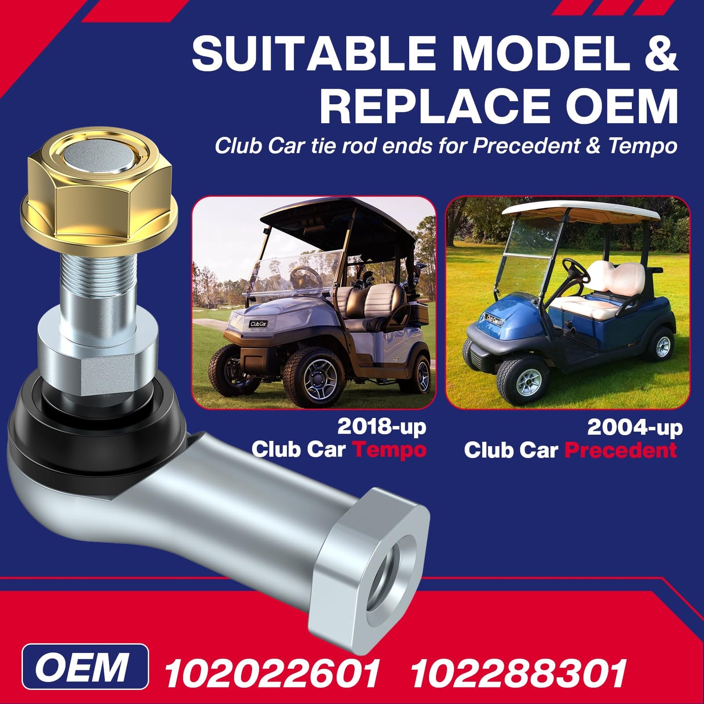 SUPGCPER Golf Cart Tie Rod Ends Fit Club Car Precedent 2004-UP and Tempo 2018-UP Gas and Electric, Club Car Ball Joint Kit, OEM Number# 102022601 102288301, 2PCS Right Hand Thread
