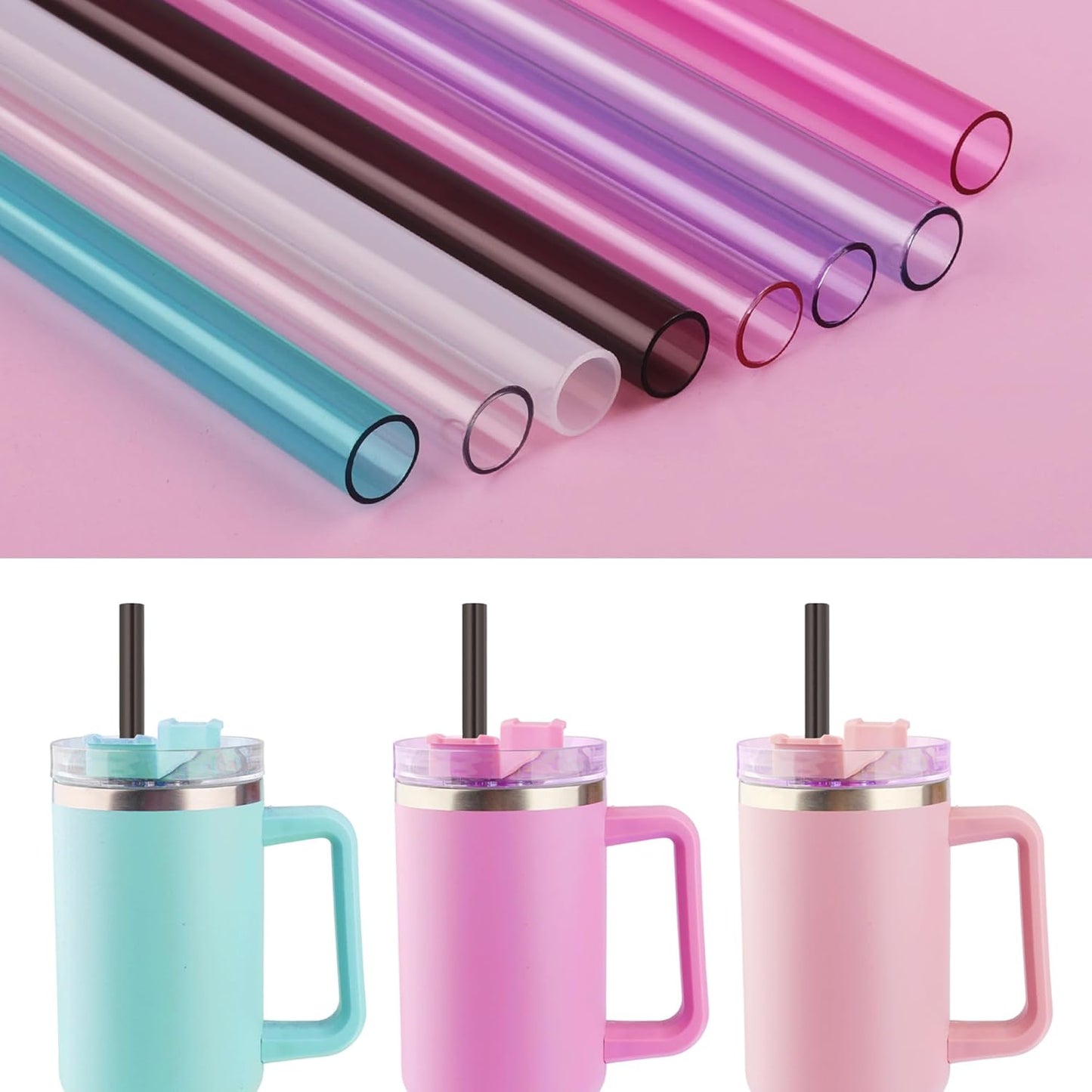 Stanley 6PCS Reusable Tritan Straws - Perfect Fit for 40 oz & 30 oz Tumblers | Includes Cleaning Brush - Black
