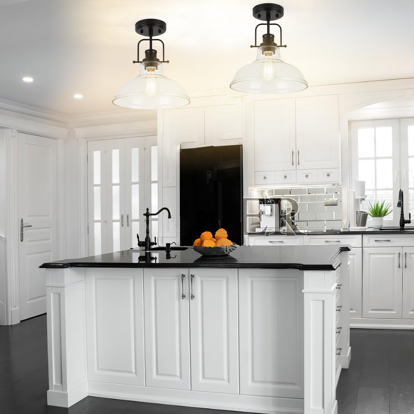 WILON 2 Pack 11'' Semi Flush Mount Ceiling Light Fixture with Clear Glass Shade Black Ceiling Light Modern Farmhouse Lighting Fixture Ceiling Lamp for Kitchen Hallway Dining Room Porch Foyer