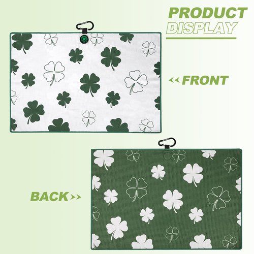 Magnetic Golf Towel for Golf Bags Microfiber Fabric Waffle Pattern Towels for Men or Women, Magnet Golf Towel with Heavy Duty Carabiner Clip Golf Accessories (Lucky Clover)