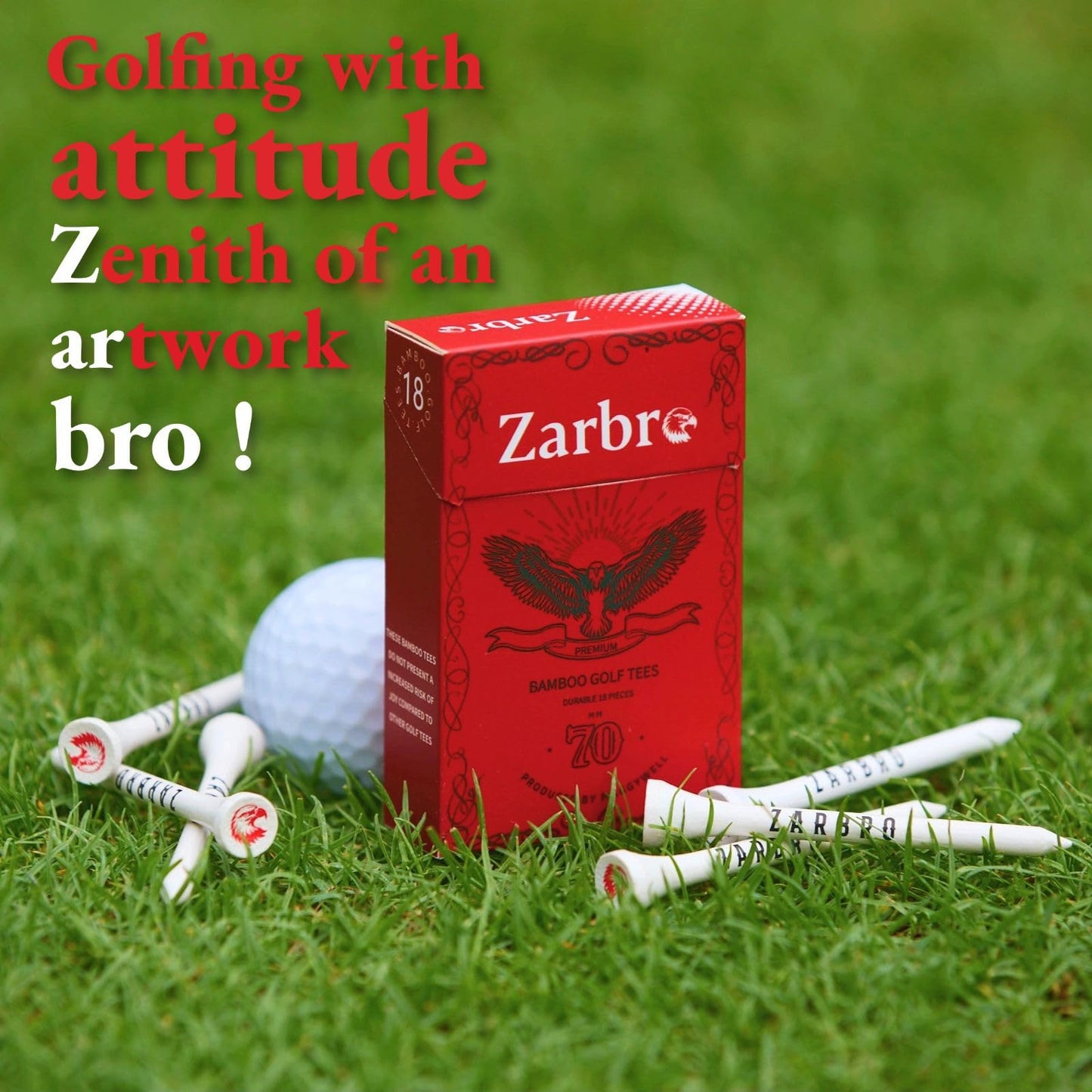 zarbro Premium Bamboo Wood Golf Tees,(72Units(Pack of 4)) Funny Golf Bag Accessories,2 3/4 Golf Tees in Stylish Box, Length 70mm, Zero harm to Club,Elegant Design,Gifts for Golfers
