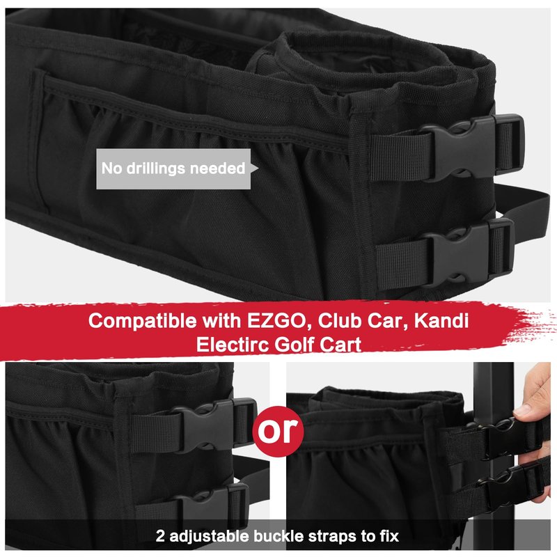 smotrcc Golf Cart Front Storage Basket with Insulated Cup Holders, No-Drill Dash Tray Organizer Compatible with EZGO, Club Car, Kandi Electric Golf Carts, Golf Cart Storage Accessories