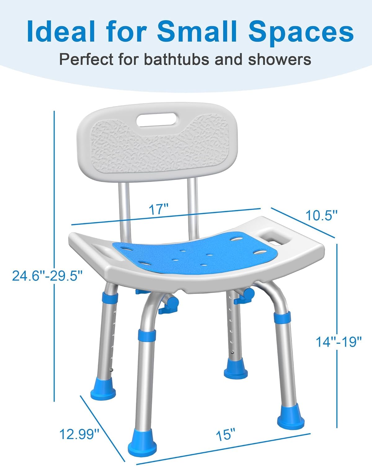 Heavy Duty Shower Chair for Seniors - 400 lbs Capacity, Removable Back, Safe Bath Seat for Bathtub - Gray
