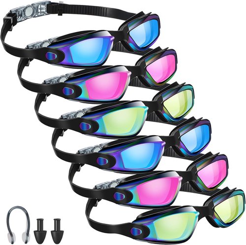Flutesan Swim Goggles for Adults - Anti-Fog, Leak-Proof Design with Ear Plugs & Nose Clip | 6 Pack