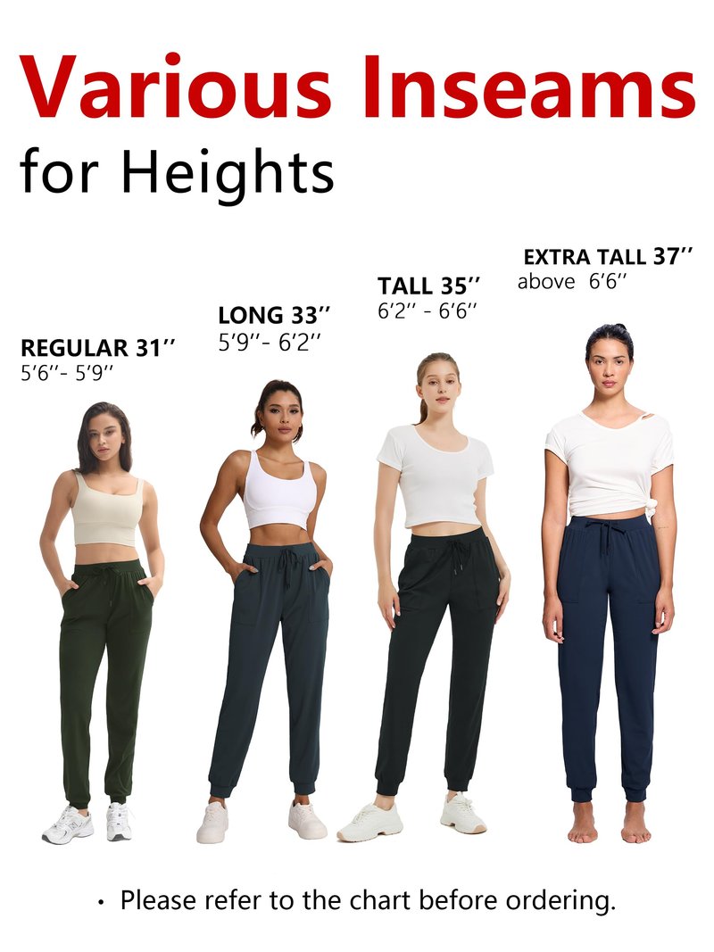 Tallemon Women's 33" Tall Inseam Joggers Running Sweatpants Pockets Tapered Athletic Workout Lounge Pants Black, L