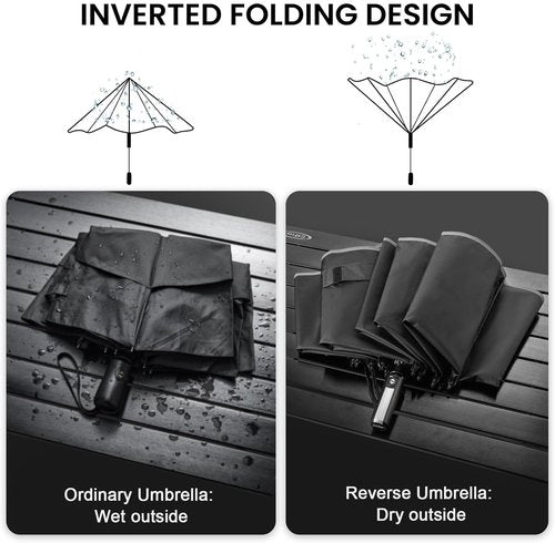 G4Free Inverted Windproof Umbrella - Large Compact Reverse Design with Reflective Stripe | 54/62 Inch