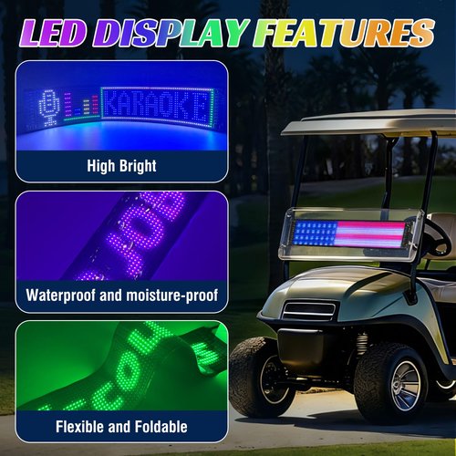 Golf Cart Devil LED Eyes Light Sign, 23.23"x4.72" Programmable Flexible Screen for Windshield with App Control, DIY Dynamic Animated LED Sign Display for Car Golf Cart Trucks Festivals Decor