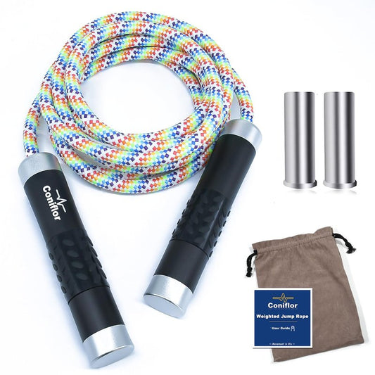 Coniflor Weighted Jump Rope, 1LB Tangle-Free Ball Bearing Rapid Speed Skipping Rope for Men Women, Adjustable 9mm Cotton & PVC Rope with Alum Handle for Boxing MMA Weight-Loss Athletic Workout Fitness