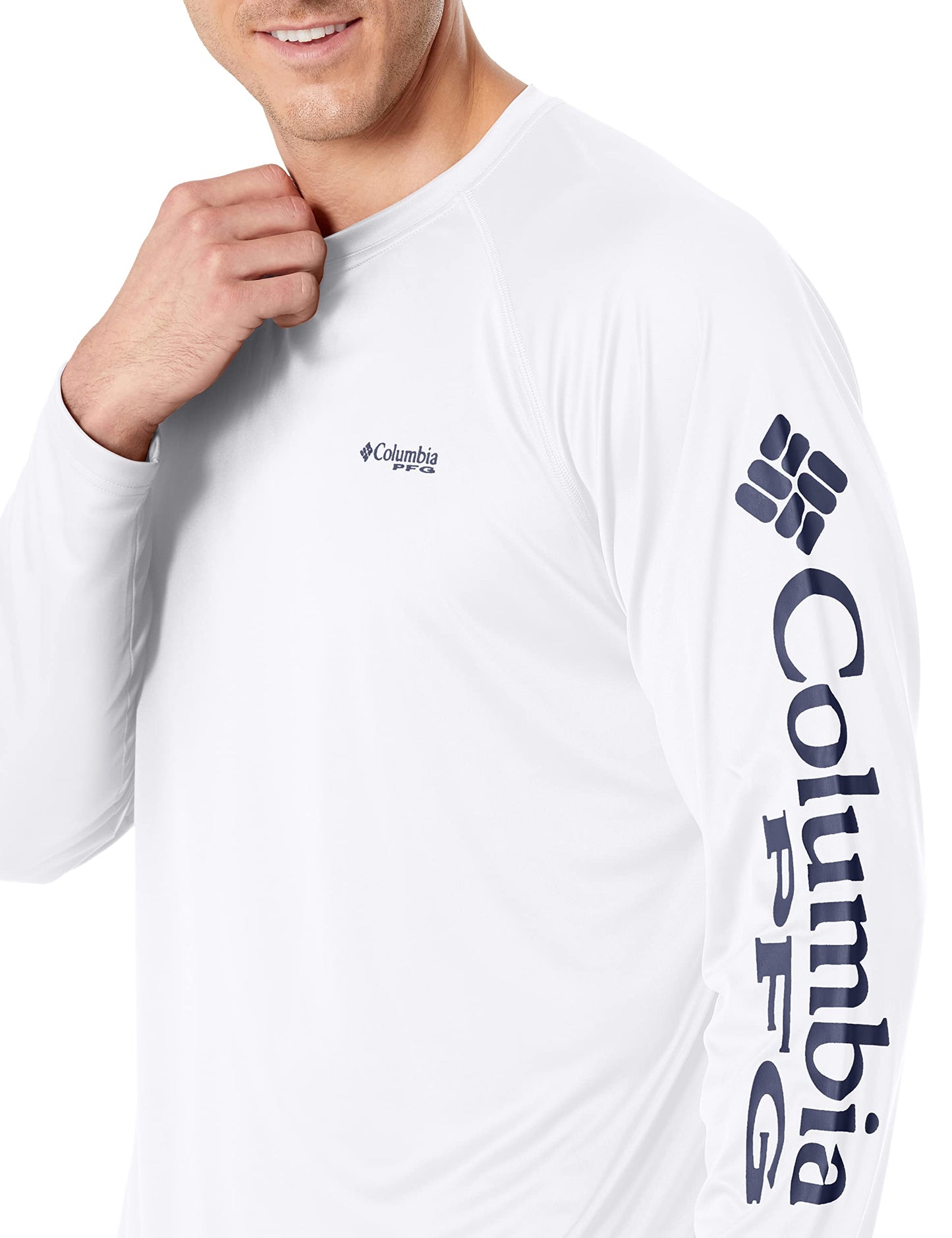 Columbia Men's PFG Terminal Tackle Long Sleeve Fishing Shirt, White/Nightshade Logo, X-Large