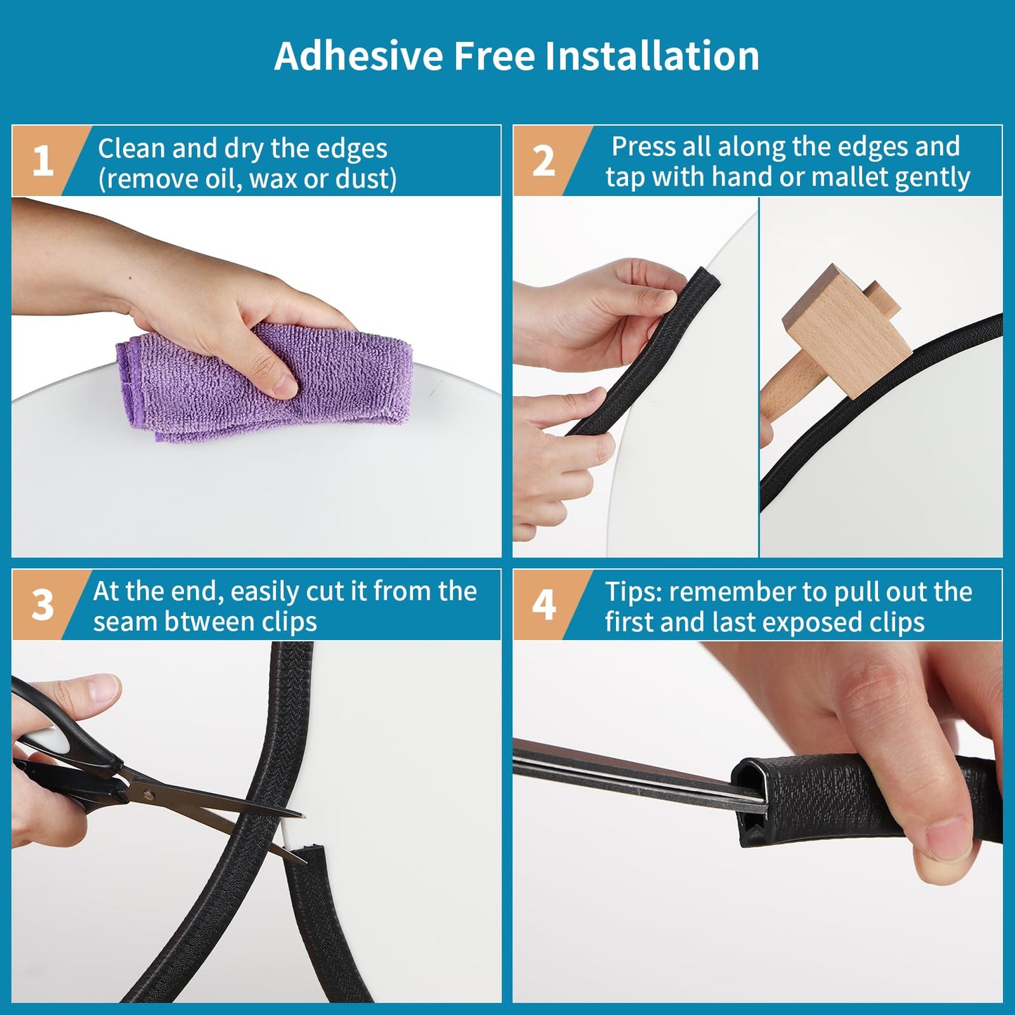 Sanbege Rubber Edge Trim Guard 32.8ft/10m, Adhesive Free Door Edge Protector, U Shape Edge Seal Strip with Embedded Metal Clips Fits 3/64" to 1/4" Thick Edges (Black)