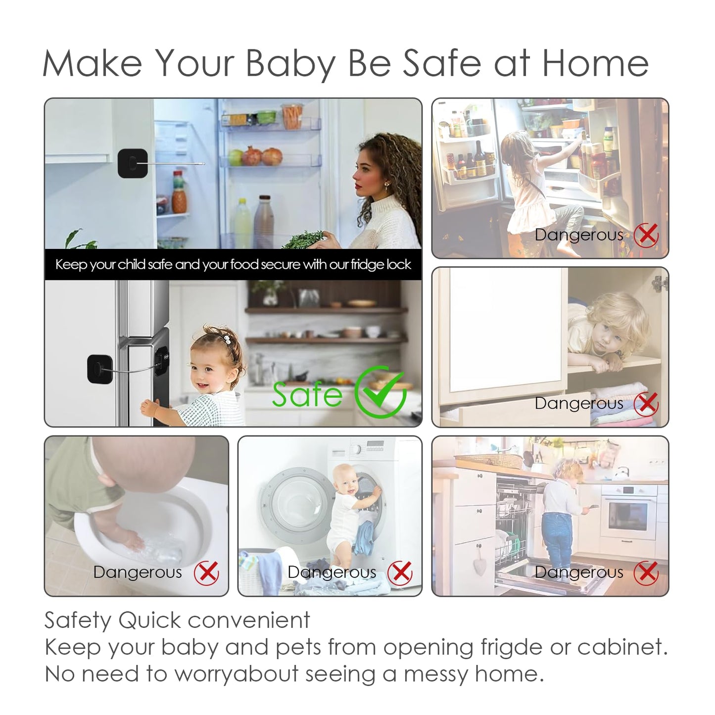 Refrigerator Lock - Heavy Duty Fridge & Cabinet Lock, Keyless Combination Lock for Drawers, Ovens, Trash Cans, and More | Easy Install | Black (2-Pack)