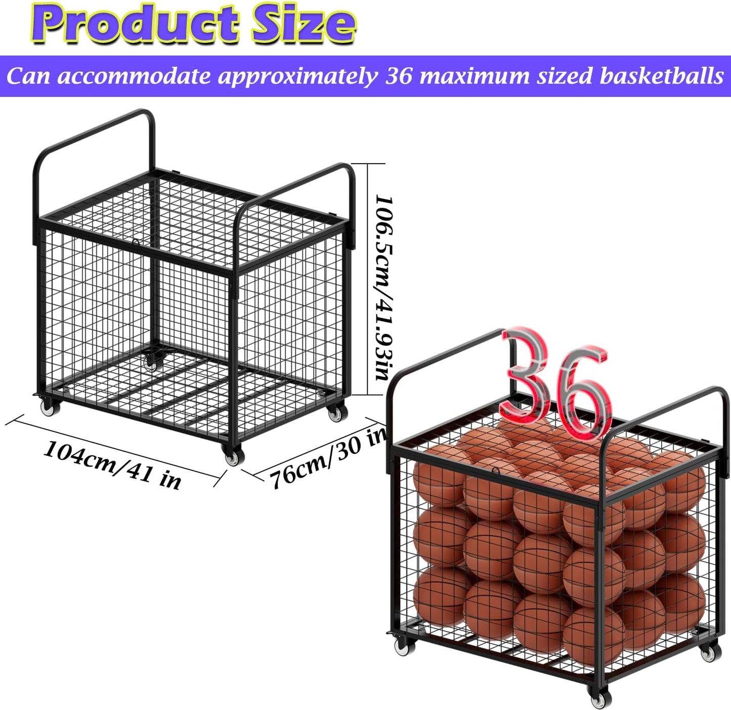 Skiennix Basketball Cart - Mobile Storage Organizer With Wheels for Indoor & Outdoor Sports Equipment